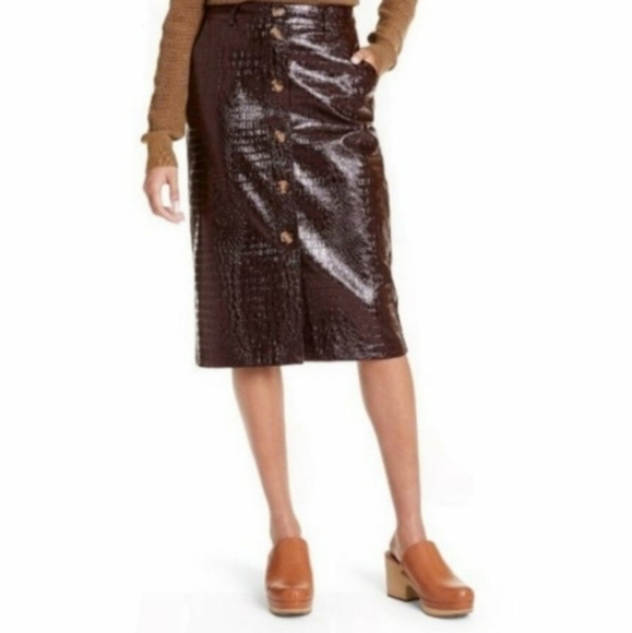 Rachel Comey Faux Leather Faux Croc Textured Pencil Skirt Size 6 - Picture 3 of 10